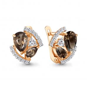 Серьги из золочёного серебра AQUAMARINE с фианитом и кварцем А4320801А-п фото