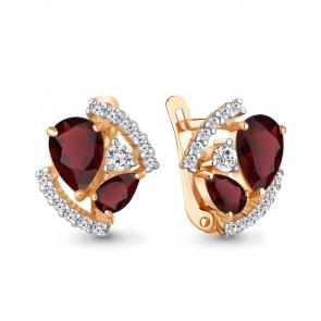 Серьги из золочёного серебра AQUAMARINE с фианитом и гранатом А4320803А-п фото