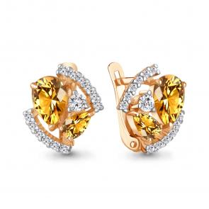Серьги из золочёного серебра AQUAMARINE с фианитом и цитрином А4320806А-п фото