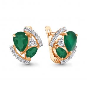 Серьги из золочёного серебра AQUAMARINE с фианитом и агатом А4320809А-п фото