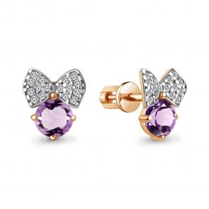 Серьги из золочёного серебра AQUAMARINE с фианитом и аметистом А4321504А-п фото