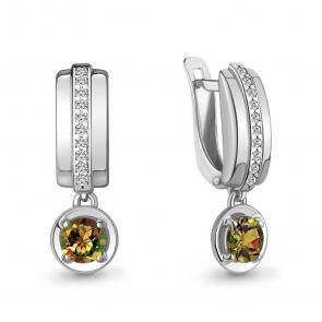 Серебряные серьги AQUAMARINE с фианитом и султанитом А4321819А фото