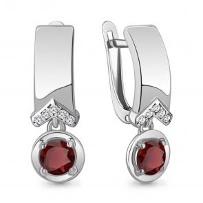 Серебряные серьги AQUAMARINE с фианитом и гранатом А4322003А фото