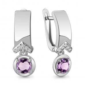 Серебряные серьги AQUAMARINE с фианитом и аметистом А4322004А фото