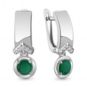 Серебряные серьги AQUAMARINE с фианитом и агатом А4322009А фото