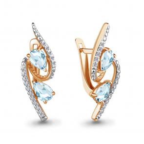 Серьги из золочёного серебра AQUAMARINE с топазом и фианитом А4322902А-п фото