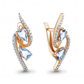 Серьги из золочёного серебра AQUAMARINE с топазом и фианитом А4322905А-п фото