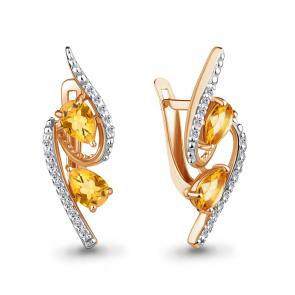 Серьги из золочёного серебра AQUAMARINE с фианитом и цитрином А4322906А-п фото