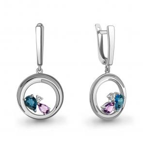 Серебряные серьги AQUAMARINE с фианитом, аметистом и Лондон топазом А4323332А фото