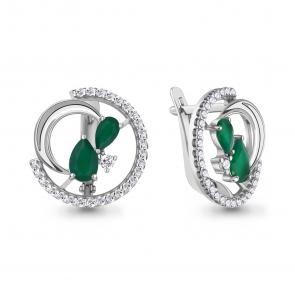 Серебряные серьги AQUAMARINE с фианитом и агатом А4323409А фото