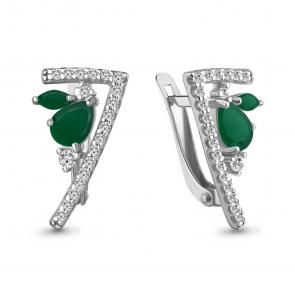 Серебряные серьги AQUAMARINE с фианитом и агатом А4323809А фото