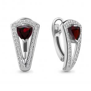 Серебряные серьги AQUAMARINE с фианитом и гранатом А4324203А фото