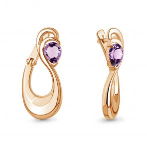 Серьги из золочёного серебра AQUAMARINE с аметистом А4326804-п фото