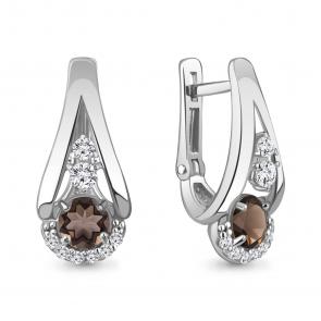 Серебряные серьги AQUAMARINE с фианитом и кварцем А4327601А фото