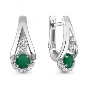 Серебряные серьги AQUAMARINE с фианитом и агатом А4327609А фото