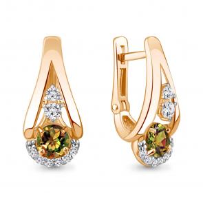 Серьги из золочёного серебра AQUAMARINE с фианитом и султанитом А4327619А-п фото