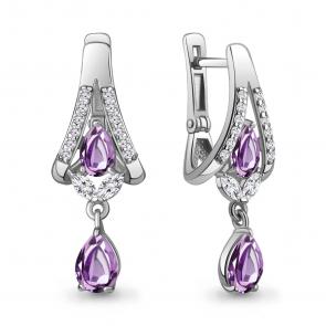 Серебряные серьги AQUAMARINE с фианитом и аметистом А4327804А фото