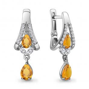 Серебряные серьги AQUAMARINE с фианитом и цитрином А4327806А фото