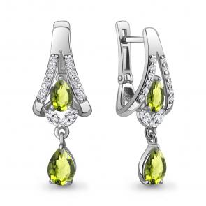 Серебряные серьги AQUAMARINE с фианитом и хризолитом А4327807А фото