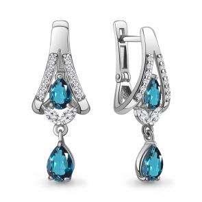 Серебряные серьги AQUAMARINE с фианитом и Лондон топазом А4327808А фото