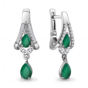 Серебряные серьги AQUAMARINE с фианитом и агатом А4327809А фото