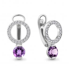 Серебряные серьги AQUAMARINE с фианитом и аметистом А4328104А фото