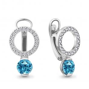 Серебряные серьги AQUAMARINE с топазом и фианитом А4328105А фото