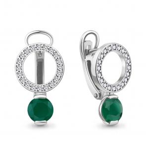 Серебряные серьги AQUAMARINE с фианитом и агатом А4328109А фото