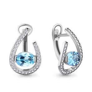 Серебряные серьги AQUAMARINE с топазом и фианитом А4328405А фото