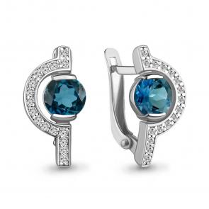 Серебряные серьги AQUAMARINE с фианитом и Лондон топазом А4328508А фото