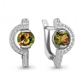 Серебряные серьги AQUAMARINE с фианитом и султанитом А4328519А фото
