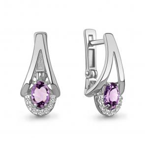 Серебряные серьги AQUAMARINE с фианитом и аметистом А4328804А фото