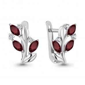 Серебряные серьги AQUAMARINE с фианитом и гранатом А4329003А фото