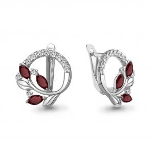 Серебряные серьги AQUAMARINE с фианитом и гранатом А4329203А фото