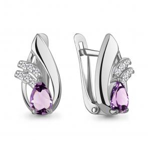 Серебряные серьги AQUAMARINE с фианитом и аметистом А4329404А фото