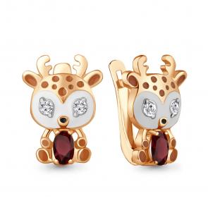 Серьги из золочёного серебра AQUAMARINE с фианитом, гранатом и эмалью А4329603А-п фото