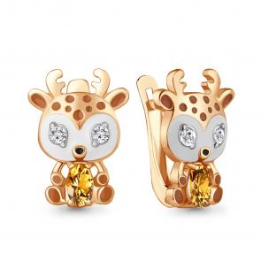 Серьги из золочёного серебра AQUAMARINE с фианитом, цитрином и эмалью А4329606А-п фото