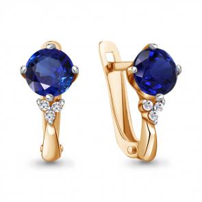 Серьги из золочёного серебра AQUAMARINE с фианитом и гидротермальным сапфиром А43394Б-п фото