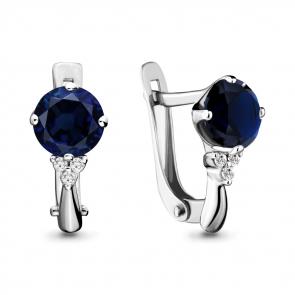 Серебряные серьги AQUAMARINE с фианитом и гидротермальным сапфиром А43394Б фото