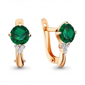 Серьги из золочёного серебра AQUAMARINE с фианитом и гидротермальным изумрудом А43394Г-п фото