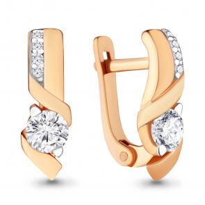 Серьги из золочёного серебра AQUAMARINE с фианитом и Swarovski А43403А-п фото