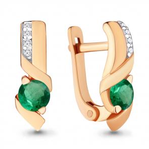 Серьги из золочёного серебра AQUAMARINE с фианитом и гидротермальным изумрудом А43403Г-п фото
