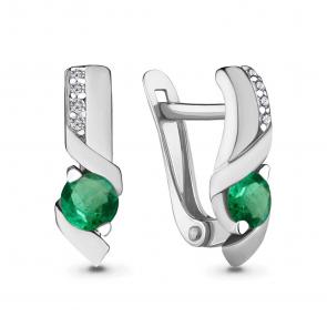 Серебряные серьги AQUAMARINE с фианитом и гидротермальным изумрудом А43403Г фото