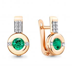 Серьги из золочёного серебра AQUAMARINE с фианитом и гидротермальным изумрудом А43473АГ-п фото