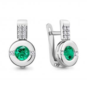 Серебряные серьги AQUAMARINE с фианитом и гидротермальным изумрудом А43473АГ фото