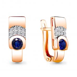 Серьги из золочёного серебра AQUAMARINE с фианитом и гидротермальным сапфиром А43477АБ-п фото