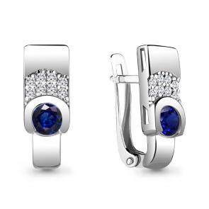 Серебряные серьги AQUAMARINE с фианитом и гидротермальным сапфиром А43477АБ фото