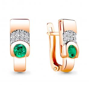 Серьги из золочёного серебра AQUAMARINE с фианитом и гидротермальным изумрудом А43477АГ-п фото