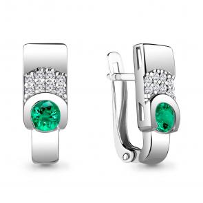 Серебряные серьги AQUAMARINE с фианитом и гидротермальным изумрудом А43477АГ фото