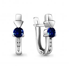 Серебряные серьги AQUAMARINE с фианитом и гидротермальным сапфиром А43478АБ фото